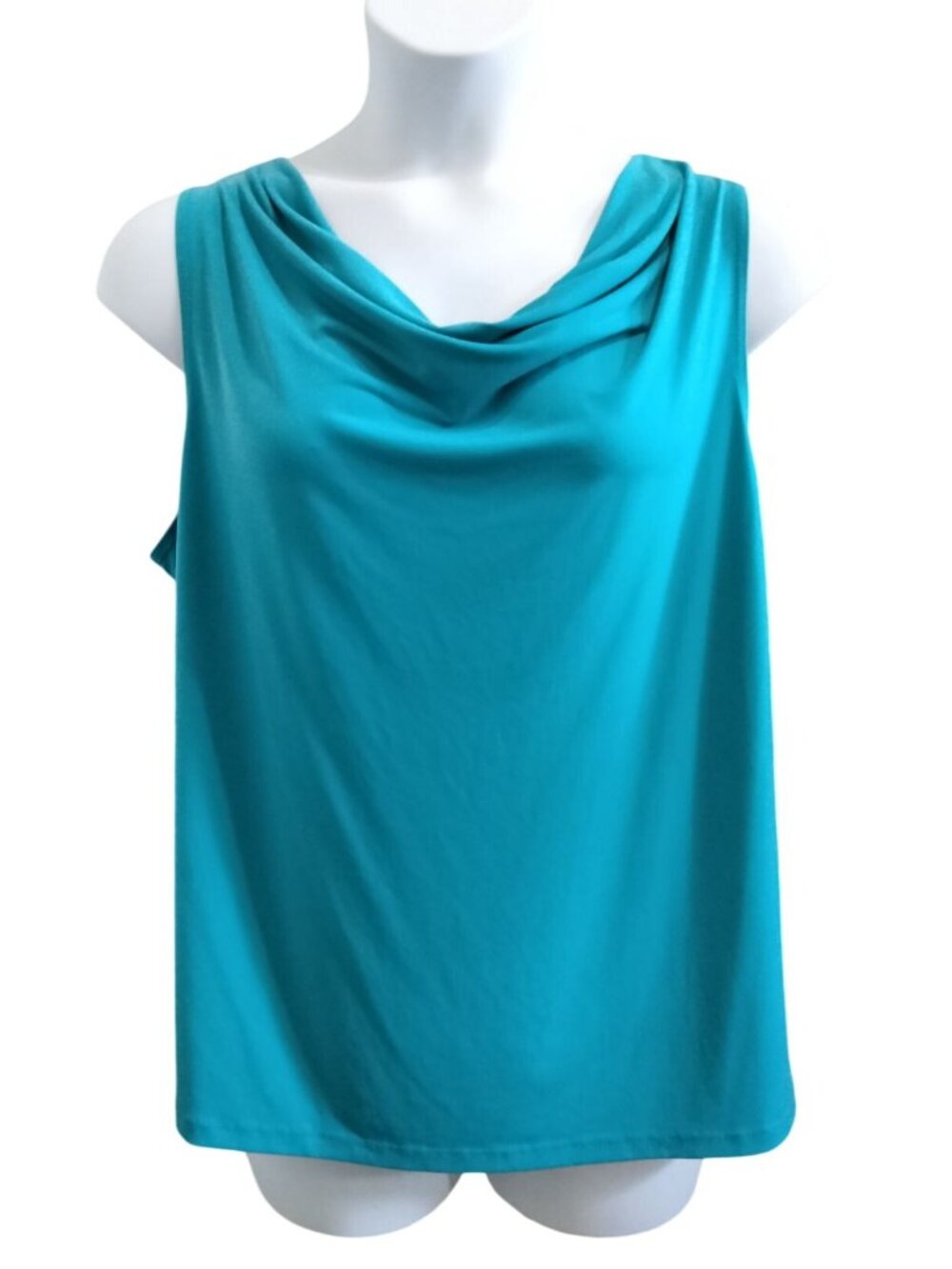 New Directions Size 2X Top Cowl Neck Sleeveless Blouse Turquoise - Picture 2 of 7
